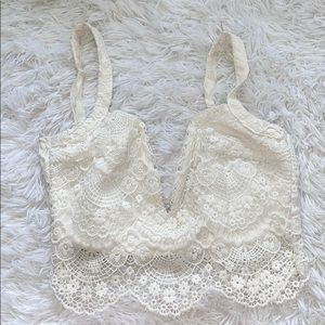 White lace deep V tank